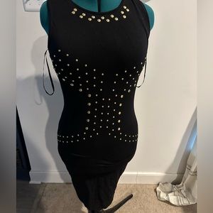 Kardashian Kollection black LBD/party dress with gold/brass detail. EUC.
